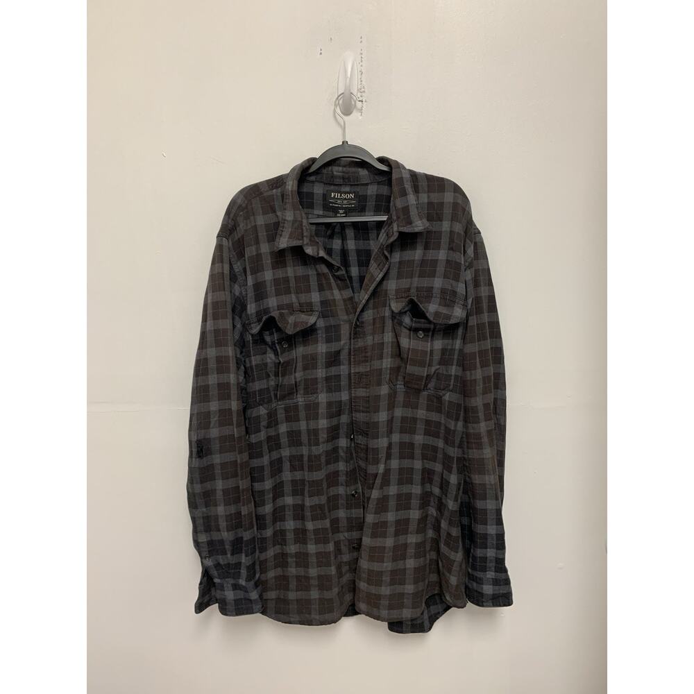 Filson Black Brown Grey Button Up Flannel Size XXL Long